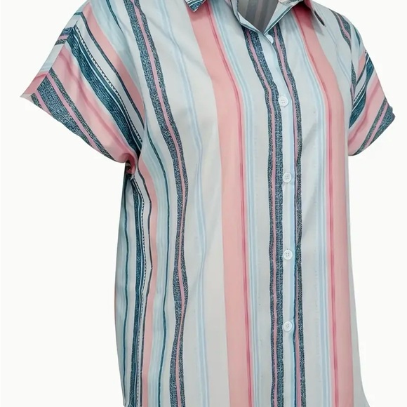 Striped Multicolor Button-Up Women's Top - Picture 3 of 11